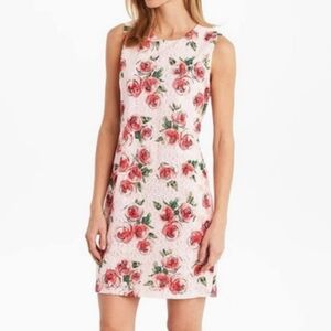 Karl Lagerfeld Art Rose Print Pink Red Sleeveless Lace Overlay Sheath Dress